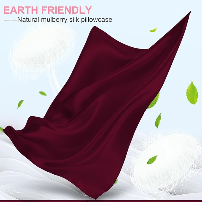 Mulberry Silk Pillow Cases King Size with Hidden Zipper, Ultra Smooth and Soft Breathable Cooling Silk Satin Pillowcase for Hair and Skin, Gifts for Women Men (Burgundy Red, 20x36 Inches, 1 Pack)