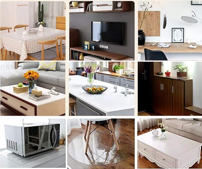 NECAUX Custom 56 x 83 Inch Clear Table Cover Protector, 1.5mm Thick Wood Grain Transparent Table Pad Non-Slip Tablecloth Plastic Protective Pad for Dining Room Table, Conference Table