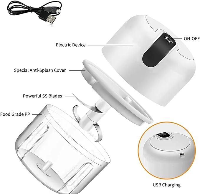 250ML Electric Garlic Chopper, Mini Portable Veggie Choppers, Garlic Grinder Masher Onion Chopper, Blender to Vegetable, Wireless Food Processor for Ginger, Chili, Fruit, Meat, etc