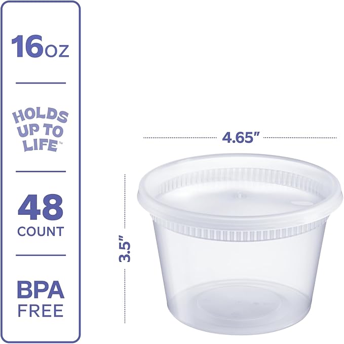 GUSTO [48 Sets 16 oz. Plastic Deli Disposable Food Storage Containers With Airtight Lids (Formerly Comfy Package)