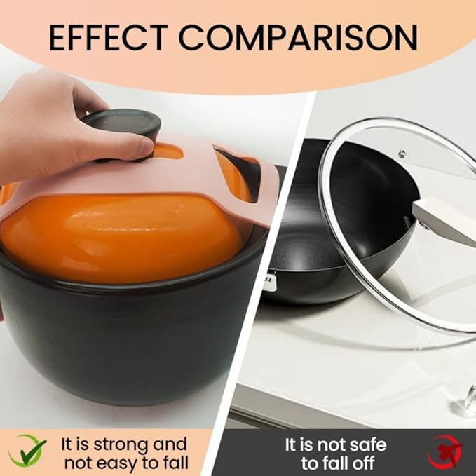 Silicone Lid Lock Strap for Crockpot Slow Cooker (6/7/8 Quart) - Universal Crockpot Lid Holder & Rubber Strap Alternative | Heat-Resistant, No-Spill Design Transport Accessories (Pink+Black)