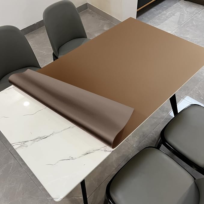 Leather Table Pad,1.8mm Thick,40x78 Inch,Dining Table Pad,Table Pads for Dining Room Table Rectangular,Table Protector for Dining Room Table(Mud Color+Champagne Gold,40x78)