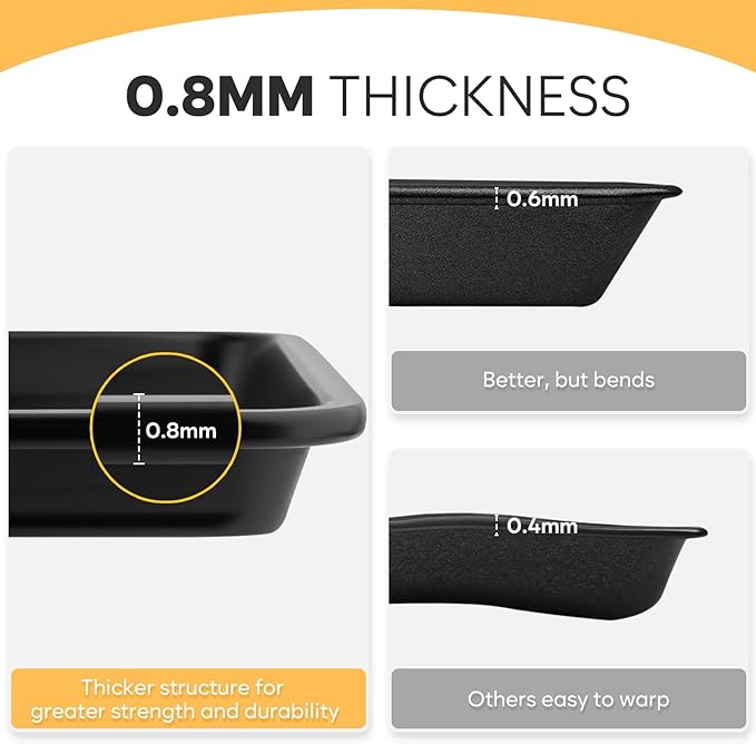 2 Pack Quarter Sheet Pan 12.8x9, Cookie Sheets for Baking 0.8mm Thick Non Stick Baking Sheets for Oven Heavy Duty Baking Trays