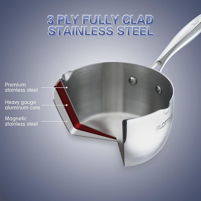 Tri-Ply Full Body Stainless Steel Sauce Pan with Steamer,1.5 Quart Small Multipurpose Pasta Pot with Strainer Glass Lid, Saucepan with Pour Spout for Cooking Stay-cool Handle.