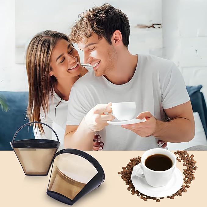 2Pcs Reusable Coffee Filter Basket, No.4 Cone Coffee Maker Filters, for Ninja and Cuisinart Coffee Maker Machines Brewers Filter Replacement
