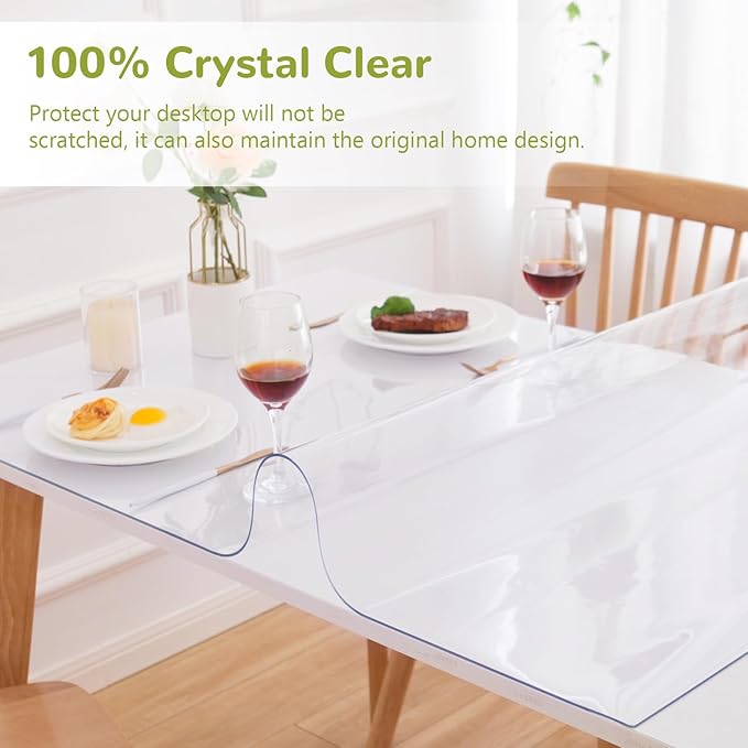 30 x 60 Inch Clear Table Cover Protector, Clear Table Protector for Dining Room Table, 1.5mm Plastic Table Cover, Waterproof Table Pad for Kitchen, Office