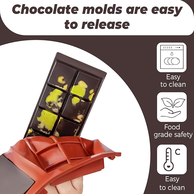 Chocolate Bar Mold Deep Dubai 1 Inch Pistachio Chocolate Bar Silicone Thick Mold for Stuffed Bar, Large Candy Bar Mould for Filling