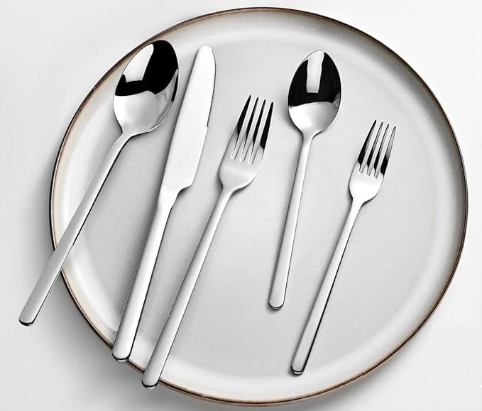 KINGSTONE Silverware Sets, 60 Piece Flatware Set for 12, 18/10 Stainless Steel Cutlery Set Mirror Polished Modern Design Dishwasher Safe