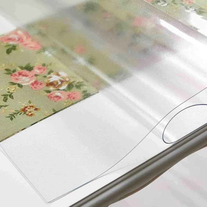 NECAUX Custom Multisize 1.5mm Thick Frosted PVC Table Cover Protector - 60 x 90 Inch Rectangular Vinyl Heat Resistant Table Pads for Dining Room Table/Meeting Table