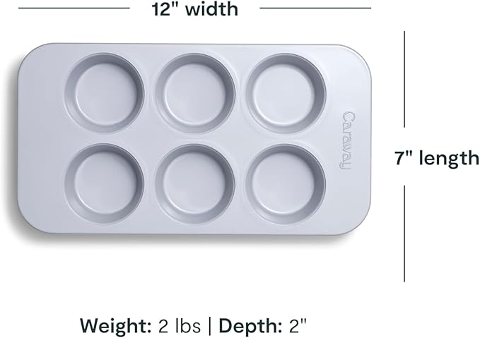 Caraway Nonstick Ceramic 6 Cup Muffin Pan – Non-Toxic, PTFE & PFOA Free – Oven Safe – Aluminized Steel Core – Small Muffin Pan for Baking Cupcakes, Muffins & More - Black