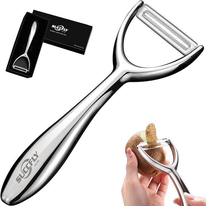 Vegetable Peeler Stainless Steel, Premium Potato Peelers for Kitchen, Veggie Fruit Peeler, Apple Carrot Cucumber Peeler，Ultra Sharp Rotary Blade, Heavy Duty Ergonomic Handle (5-year warranty）