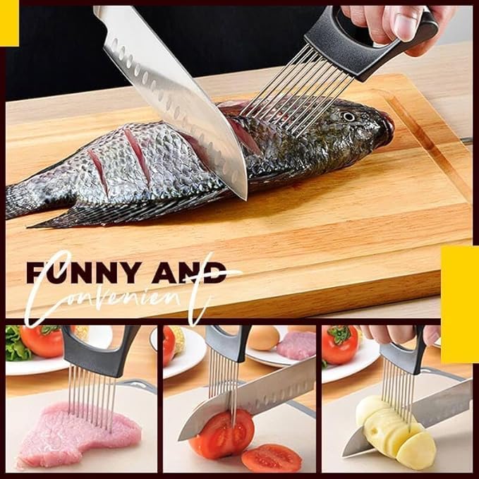 2025 Upgraded Onion Slicer, Onion Holder Chopper for Slicing, Chopper Slicer Assistant Tool, Cutter for Slicing of Meat, Potato, Tomato Kitchen Gadgets (3, Black)