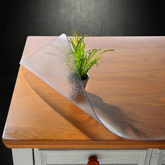 NECAUX Custom 27.6 x 63 Inch Frosted Table Cover Protector, 1.5mm Thick Plastic Waterproof Heavy Duty Desk Pad Mat Non-Slip Tablecloth Protector for Coffee Table, Sofa Table, Media Stand, Countertop
