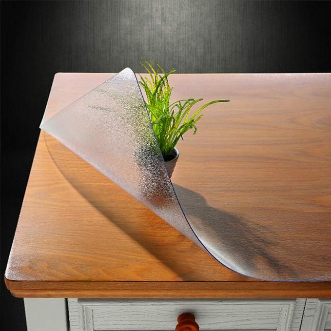 NECAUX Custom 48 x 52 Inch Frosted Table Cover Protector, 1.5mm Thick Plastic Waterproof Heavy Duty Desk Pad Mat Non-Slip Tablecloth Protector for Coffee Table, Sofa Table, Media Stand, Countertop