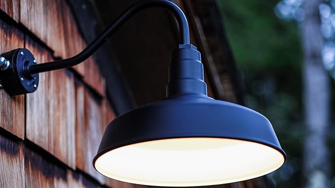 Steel Lighting Co. Gardena Barn Light | Outdoor Wall Mounted | 16" Dome | 11" Gooseneck | Farmhouse Light Made in America | Dark Bronze Exterior/Dark Bronze Interior