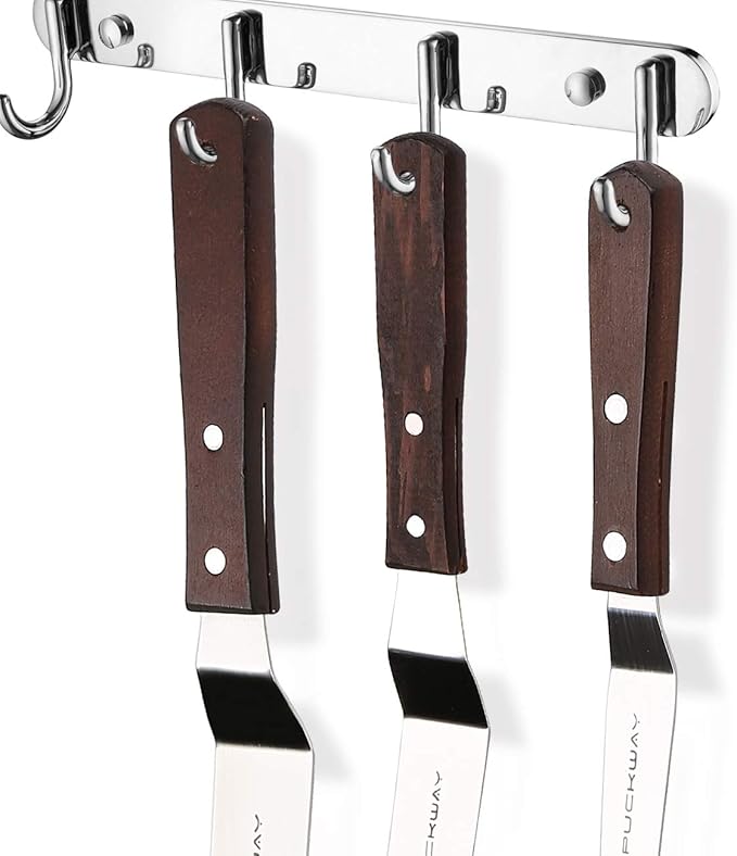 Offset Cake Icing Spatula Set of 4- Professional Stainless Steel Cake Decorating Frosting Spatulas, 4"-6"-8"-10" Flexible Resistant Blade, Wooden Handle For Easy Grip