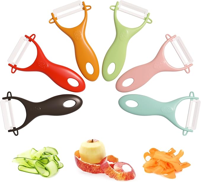 Trez Treamer 6PCS Vegetable Peeler Set with Sharp Blade,Ceramic Apple Peeler Potatoes & Potato Peeler Veggie Peeler Fruit Peeler Carrot Y Peeler Utral Fast Peeling without Rust for Kitchen