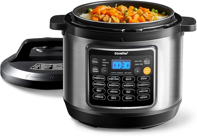 COMFEE’ 16 in 1 Electric Pressure Cooker Instant Multi Cooker Olla de Presion Non-Stick Pot Yogurt Maker Rice Cooker Sauté Steamer 8 Quarts Stainless Steel