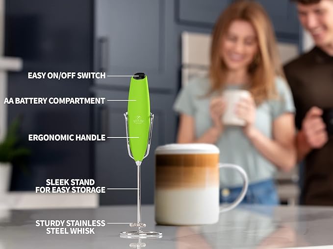 Zulay Kitchen Milk Frother Wand – High-Speed Handheld Frother with Upgraded Stand – Electric Foam Maker with Stainless Steel Whisk