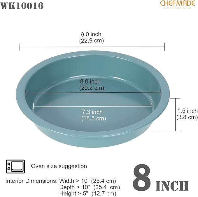 CHEFMADE Round Cake Pan, 8-Inch Non-Stick Pizza Pan and Pie Bakeware for Oven Baking (Green)