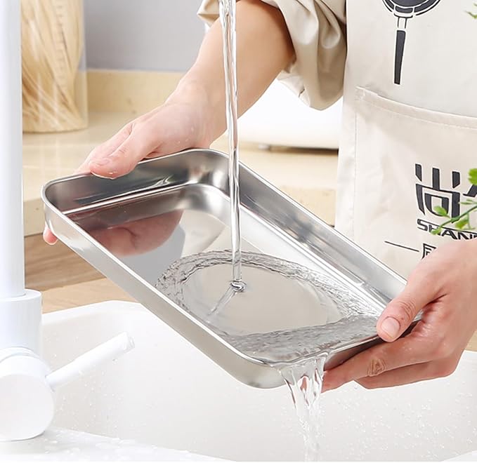 Little Serving Trays Stainless Steel 304 in Bulk Small Cookie Baking Sheet Pans 10.4 x8.1 x1.1Inch (Diagonal 12.3) Reheat Food Small Items No Rust Dishwasher Safe Bakeware for 2 Person 12 Pack
