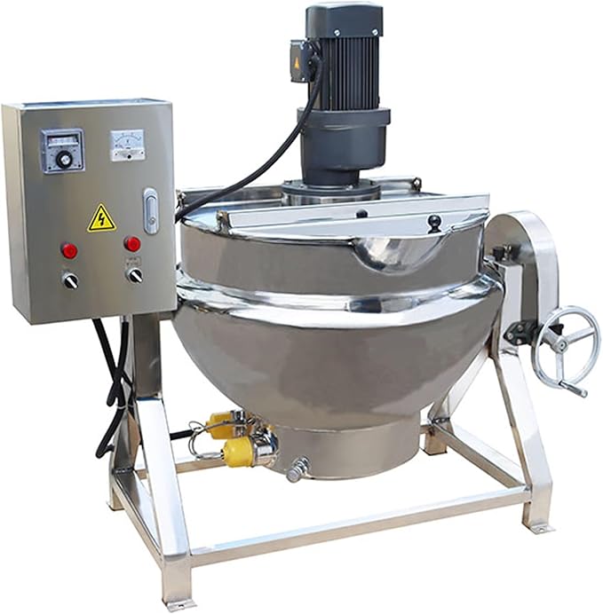 26.5Gallon/100L Jacketed Kettle Large Electronic Tilting Sugar Jam Gas Boiling Machine Commercial Electric Jacketed Pot with Stirring and Edge Scraping 220V 60HZ Three-phase 1100W