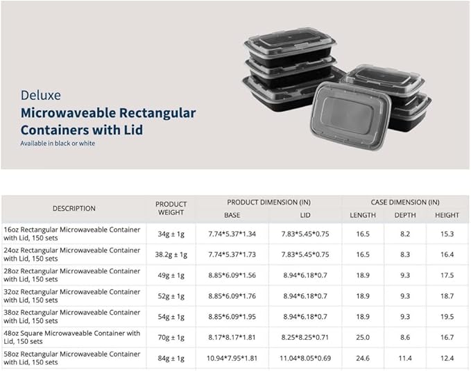 TIYA Food Containers - 16 oz Bulk 150 Pack with Lids - Rectangular Plastic To-Go Containers - Reusable, Microwavable, Dishwasher Safe - Leak-Proof for Meal Prep - BPA-Free