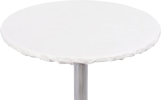 Yourtablecloth Heavy Duty Vinyl Round Fitted Tablecloth (Table Cover) with Flannel Backing Vibrant Colors Elasticized Tablecloth Great for Indoor and Outdoor Dining and Playing Cards 42” White