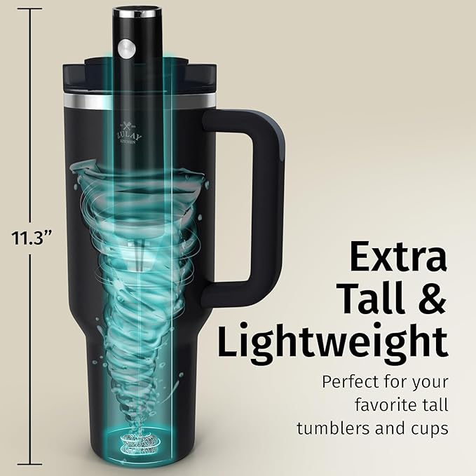 Zulay Kitchen Lux Rechargeable Milk Frother Handheld - Powerful 2-Speed Motor, Fully Waterproof, 2000mAh Battery - Drink Mixer For Latte, Cappuccino, Matcha, Protein Powder - Metallic Blue