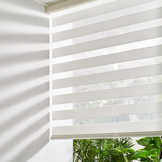 Persilux Cordless Zebra Blinds for Windows (35" W X 72" H, Cream) Free-Stop Dual Layer Roller Windows Shades for Day and Night, Light Filtering Sheer Shades for Home, Easy to Install