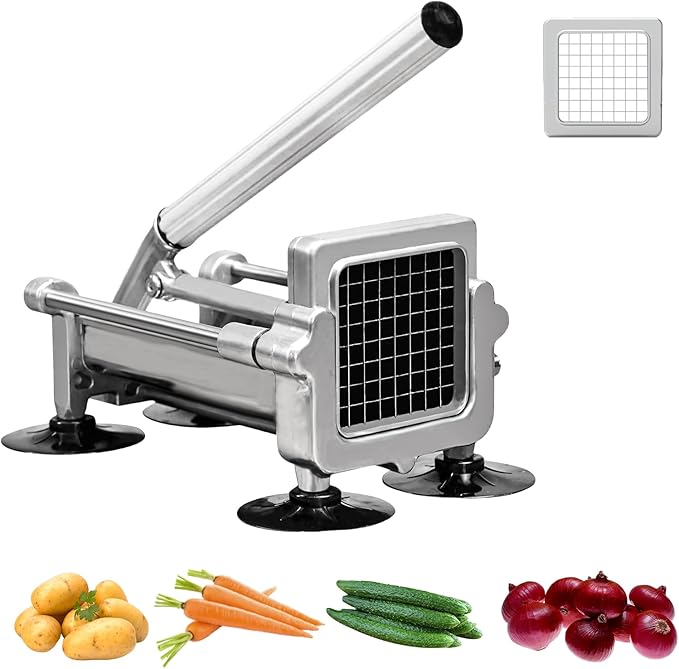 Commercial French Fry Cutter Stainless Steel.Potato Cutter for French Fries with 3/8Inch Blade, Commercial French Fry Cutter Manual Potatoes Cutting Machine with Suction Feet.