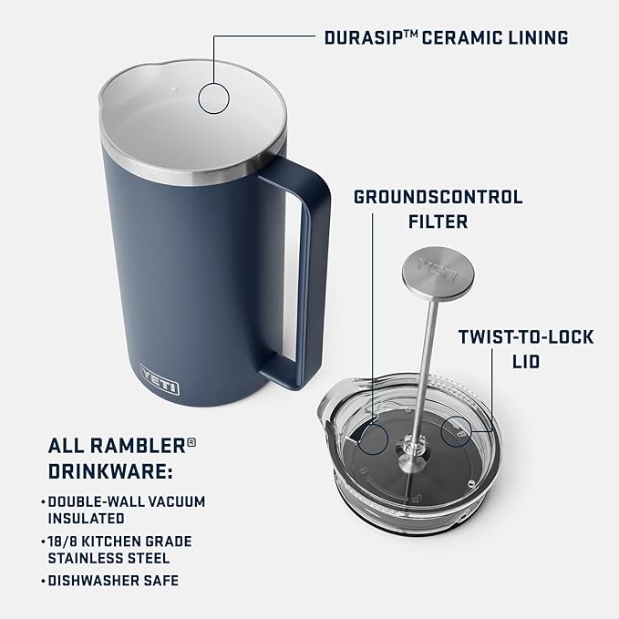 YETI Rambler 64 oz. French Press Coffee Maker, Big Wave Blue