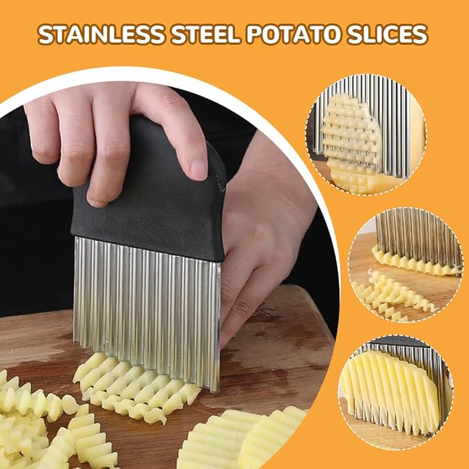 Large Crinkle Cutter, Stainless Steel Wavy Cutter with Non-Slip Handle, French Fry Cutter, Crinkle Potato Slicer, Chopping Tools for Potatoes Carrot Fruit Vegetable (B Set: 2 Pcs)