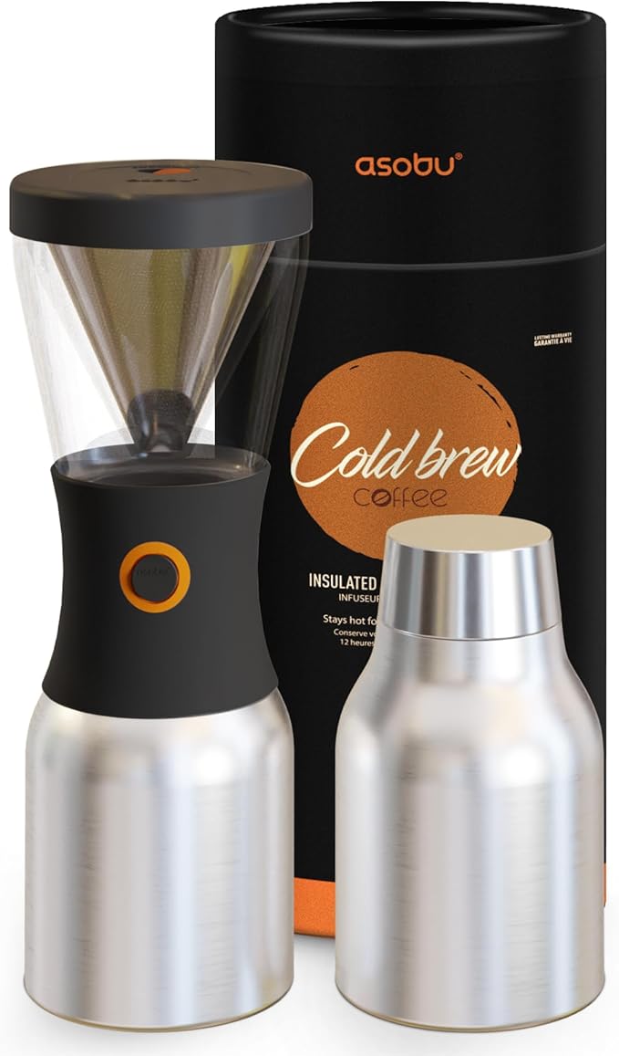 asobu Cold Brew Coffee Maker, Award-Winning 40oz Insulated Cold Brew Brewer with Portable Stainless Steel Carafe – No.1 Europe Coffee Fest Winner, Leakproof, BPA-Free, Keeps Cold 24H