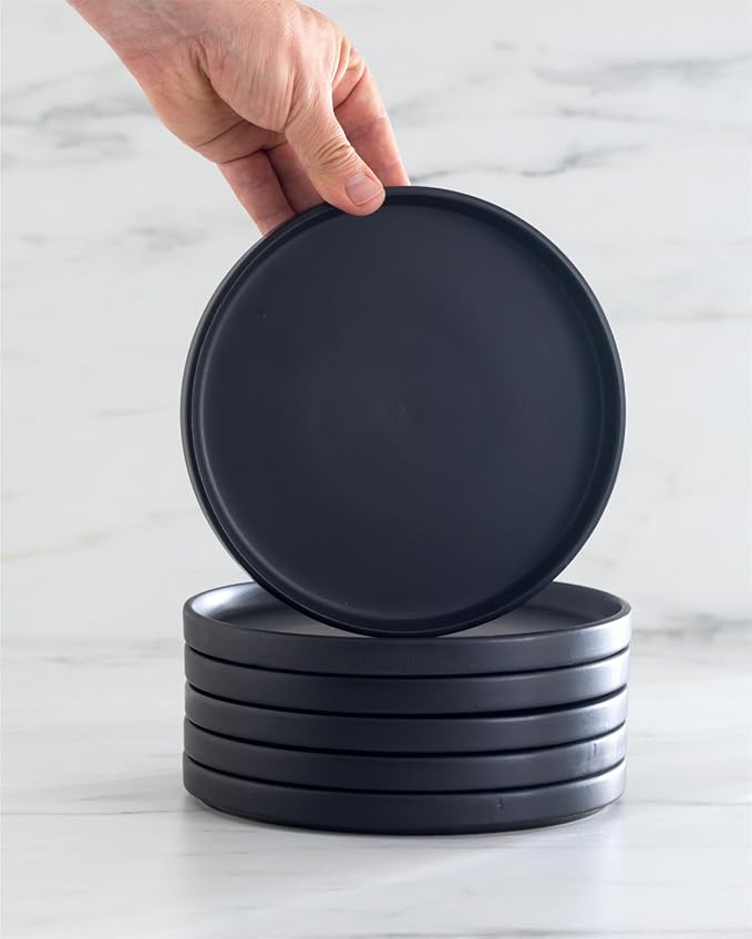 Stoneware dinnerware set 8 persons 32 pcs – Matte black style plates and bowls set – Dishwasher and microwave safe – Bowl and plate set – Dinner service Pure Living Interior Design