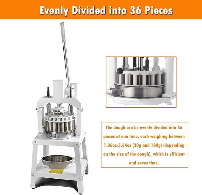 INTSUPERMAI Dough Divider Cutter Machine 36PCS Manual Dough Divider Rounder 3 Pans Hydraulic Dough Equal Cutter DIvider Cutting Machine 1.06oz-5.64oz One Piece