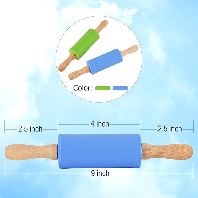 Mini Silicone Rolling Pin for Kids, Non-stick Surface Wood Handle, 9 Inch 1 Pack Pink