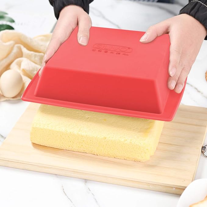 SILIVO 8 inch Square Cake Pans(2 Pack), 8x8 Baking Pan, Nonstick Silicone Cake Molds for Brownie, Cornbread and Cake