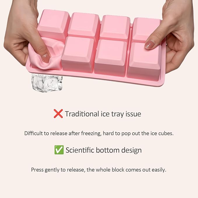 2 Pack Silicone 2 Inch Large Ice Cube Molds for Cocktails Wine Fruit and Bourbon Whiskey Easy Release Ice Cube Tray with Lid Ideal for Cold Drinks and Entertaining Gatherings (Strawberry Pink)