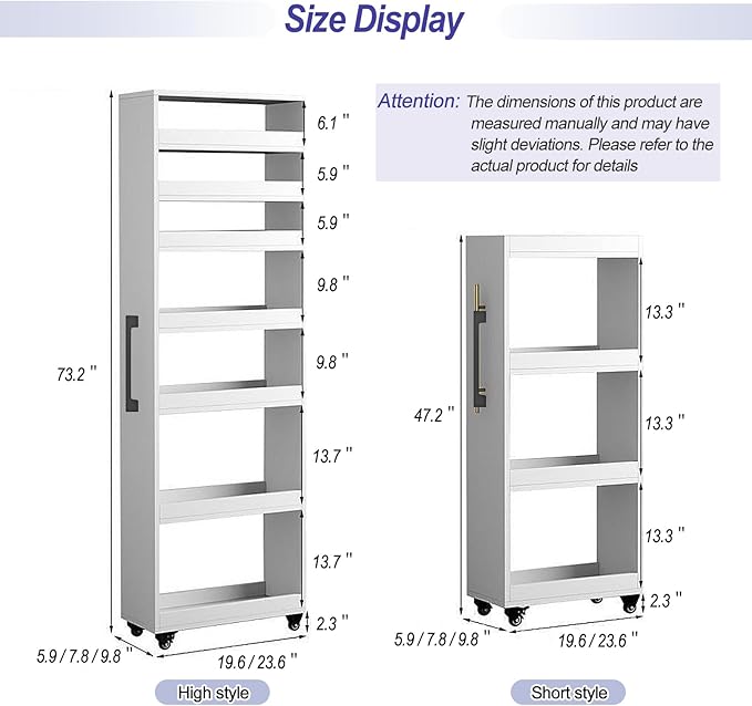 7-Tier Slim Storage Cart, Wooden Rolling Pantry Cabinet with Wheels, Narrow Shelf Organizer for Kitchen, Bakers Rack, Dining Room, Closet, Small Spaces Dark Walnut 47.2" H*7.8" W*16.9" D