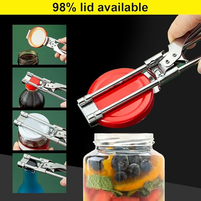 Adjustable Stainless Steel Jar Opener, 2026 New Multifunctional Stainless Steel Can Opener, Jar Lid Opener for Weak Hands, Jar Lid Gripper Bottle Opener Kitchen Accessories (1)