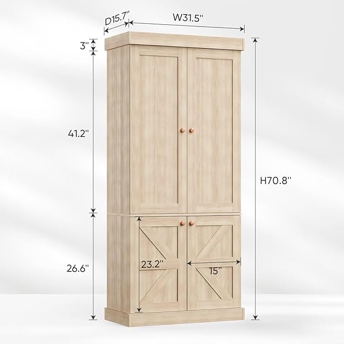 70.8" Tall Bookshelf with Doors, Farmhouse Modular Bookcase with 4-Tier Adjustable Shelves, Large Storage Cabinet for Home Office, Living Room, Brown