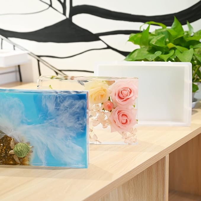 Sakolla 9″ Rectangular Silicone Molds for Epoxy Resin, Crystal Deep Casting Epoxy Mold for Flowers Preservation, DIY Artwork, Office Home Decoration