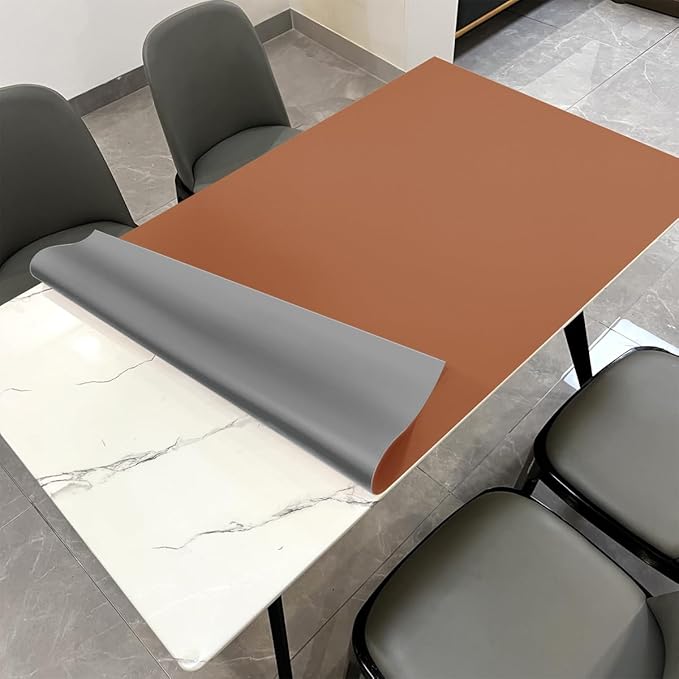 Leather Table Cover,1.8mm Thick,42x72 Inch Table Protector,Table Protector for Dining Room Table,Dining Table Cover,Table Cover Protector,Padded Table Protector(Brown+Gray,42x72)