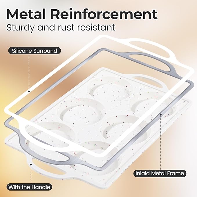 Muffin Top Pan Non Stick,4 Inch Metal Frame Round Egg Baking Pan for Oven English Muffins, Whoopie Pies, Corn Bread, Egg Bites, Breakfast Sandwiches Tarts 2 Confetti