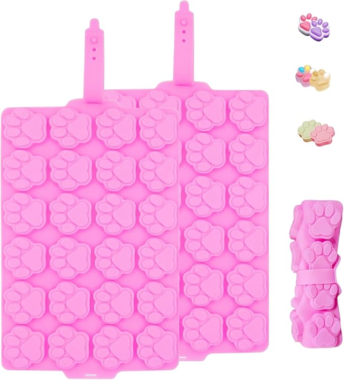2 PCS Silicone Molds,Dog Treat Molds for Baking,Non-Stick Gummy Molds,Silicone Dog Paw Molds for Chocolate, Candy,Pudding, Jelly,Ice Cube,Biscuits,Puppy Dog Treats Mold