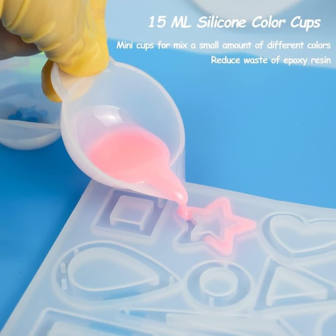 Creahaus Silicone Measuring Cups Tool Kit, Non-Stick Black Number 250 & 100ml Epoxy Mixing Cups, Reusable Resin Supplies with Silicone Cups, Stir Sticks, Pipettes, Mat for Resin Molds, Jewelry Making