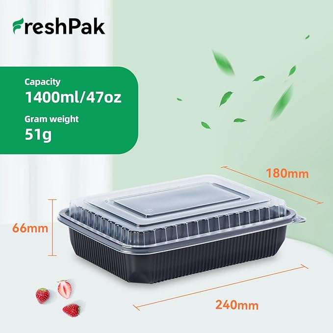 Meal Prep Containers Reusable 40 Pack 47oz - Shrink Wrap Leakproof | BPA Free Freezer & Microwave Safe Meal Prep | Portion Control Leftovers Food Container with Lid | Catering Takeout Boxes