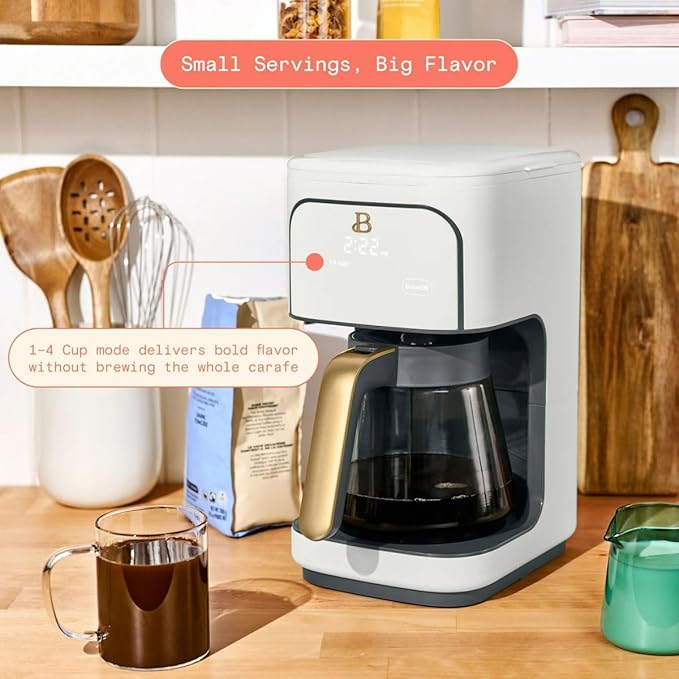 Beautiful 12-Cup Programmable Coffee Maker – Auto Brew, Digital Timer, Glass Carafe (White Icing)