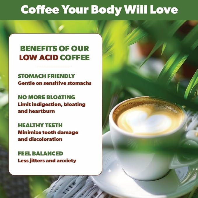 Low Acid Organic Coffee – Whole Bean, Mold-Free & Stomach Friendly by Java Planet, Peruvian Single Origin Coffee, Medium Dark Roast, Smooth Full Flavored, 5LB Bag